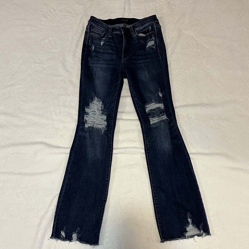 Judy Blue Dark Blue Distressed Straight Leg Jeans